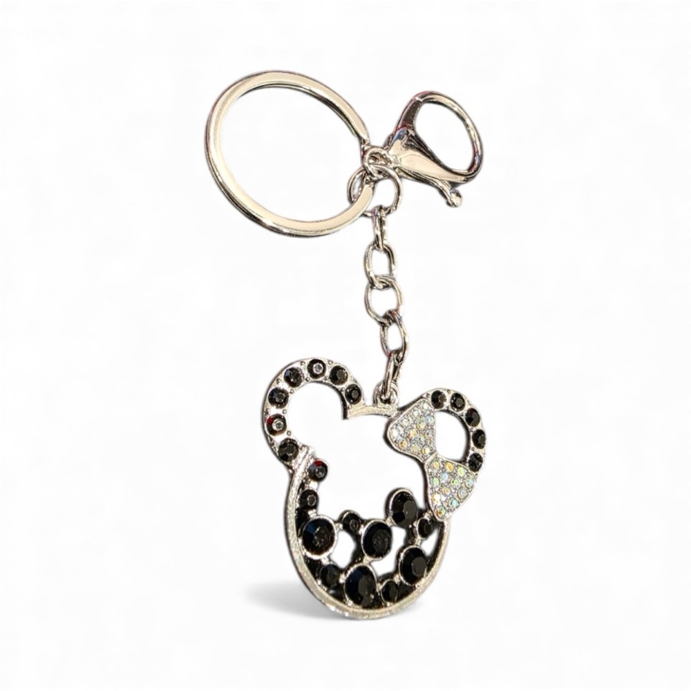 Minnie Mouse Black Rhinestone and Silver Toned Bag Charm Keychain - Picture 1 of 3